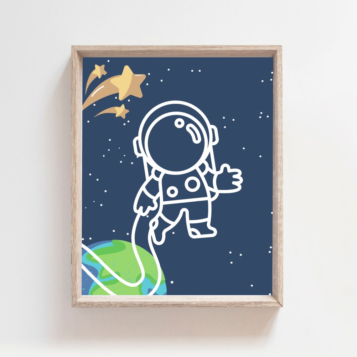 Cute Astronaut Floating In Space Stars Navy Nursery Art Poster
