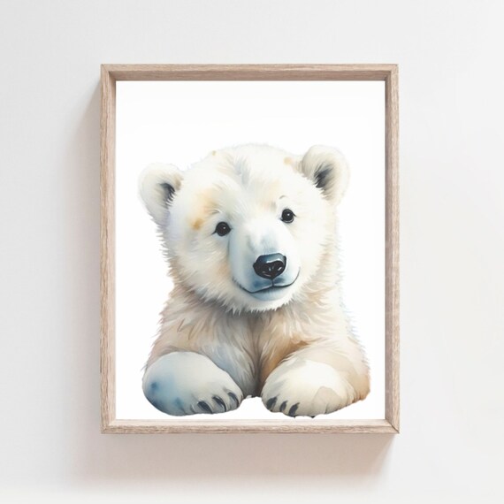 Watercolor Polar Bear Cub Arctic Baby Animal Nursery Room Poster
