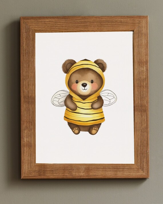 Bear Poster Wall Art Print Set Watercolor Painting Bee Print Ladybug Print Kids Room Playroom Decor Kids Decor Cute Baby Bear