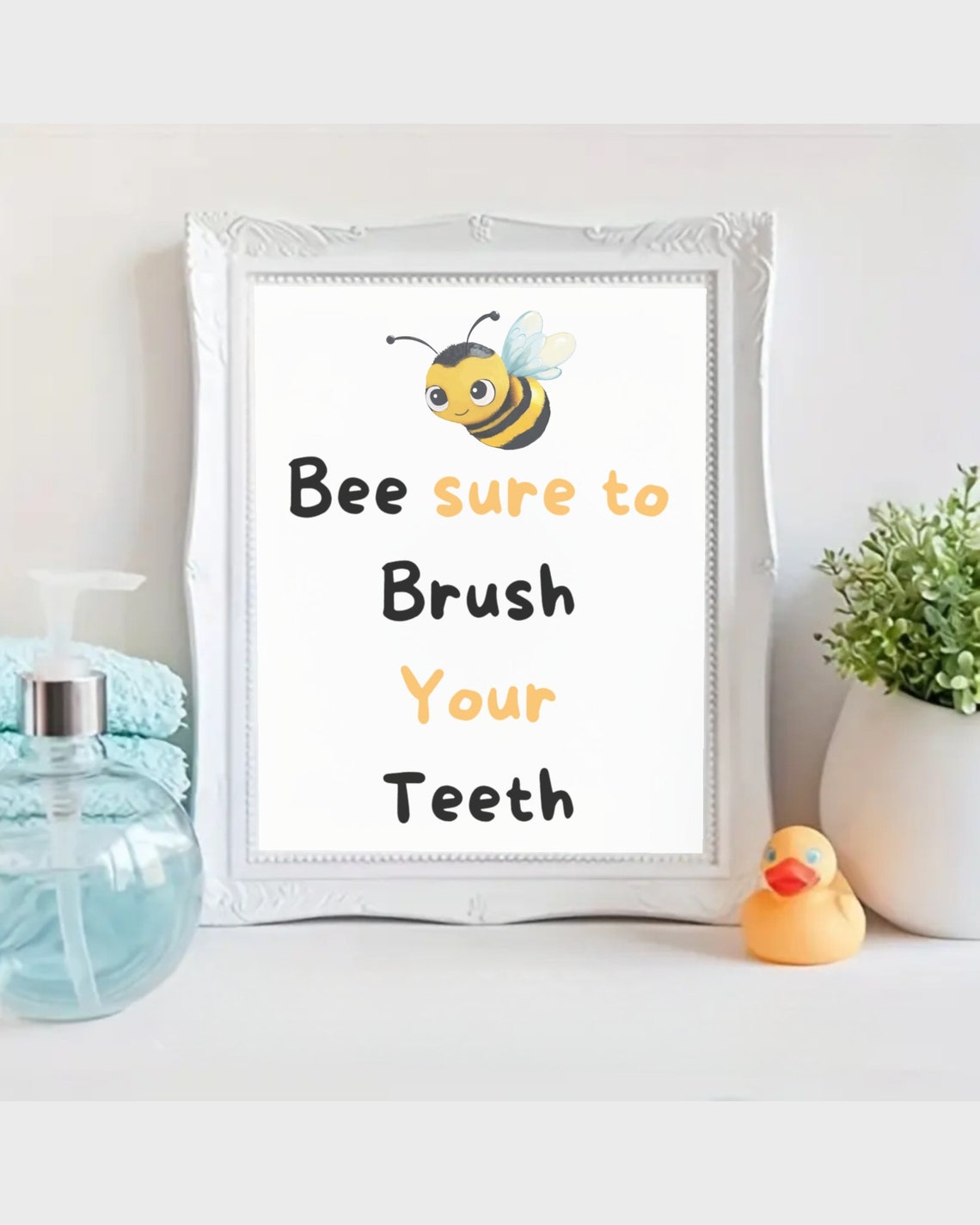 Cute Bee Sure To Brush Your Teeth Kids Bathroom Bee Quote Poster - Image 3
