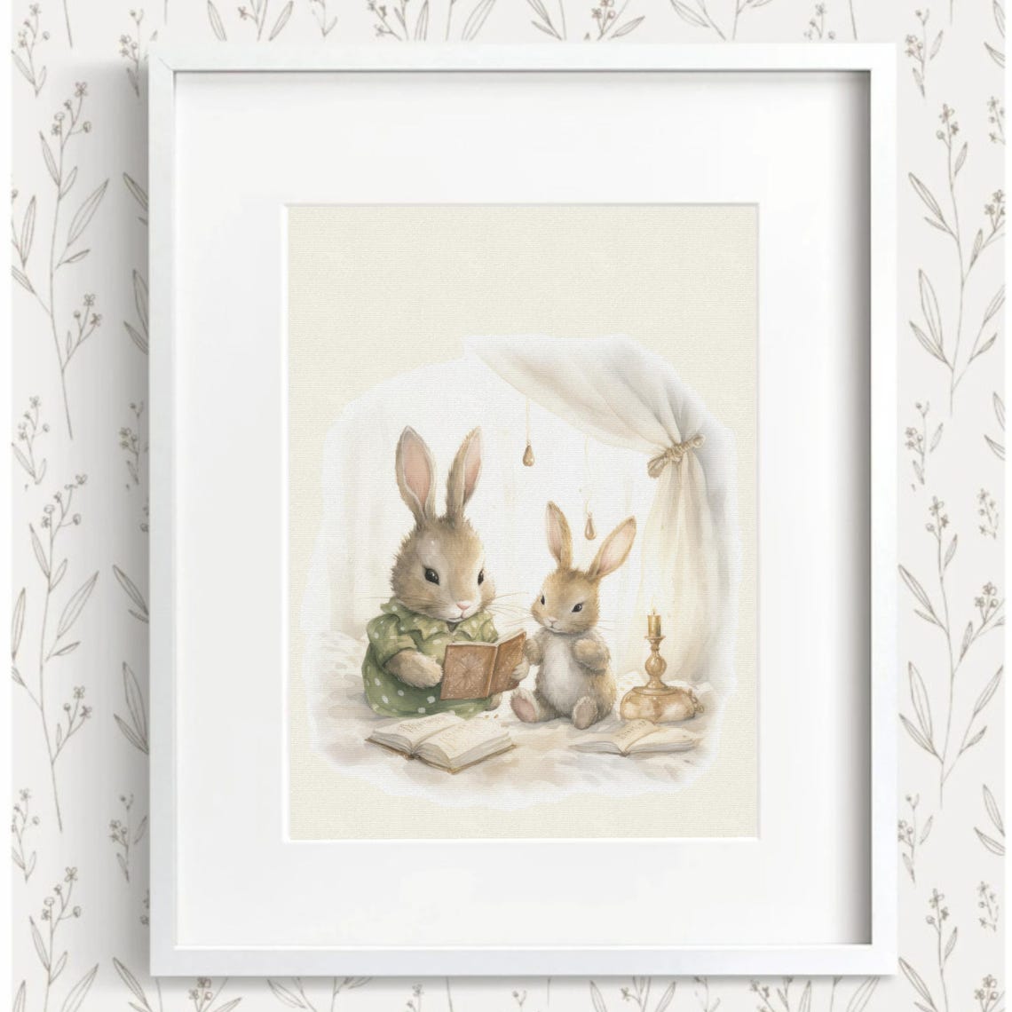 Mama Bunny Reading Bedtime Story To Baby Vintage Style Poster - Image 2