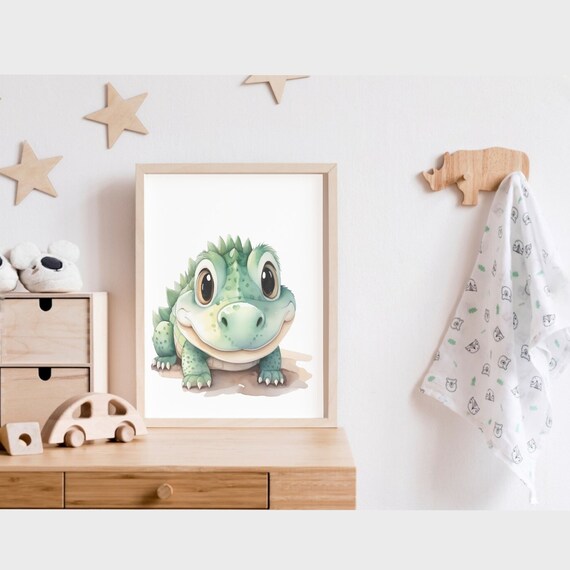 Cute Baby Alligator Watercolor Cartoon Safari Nursery Wall Poster