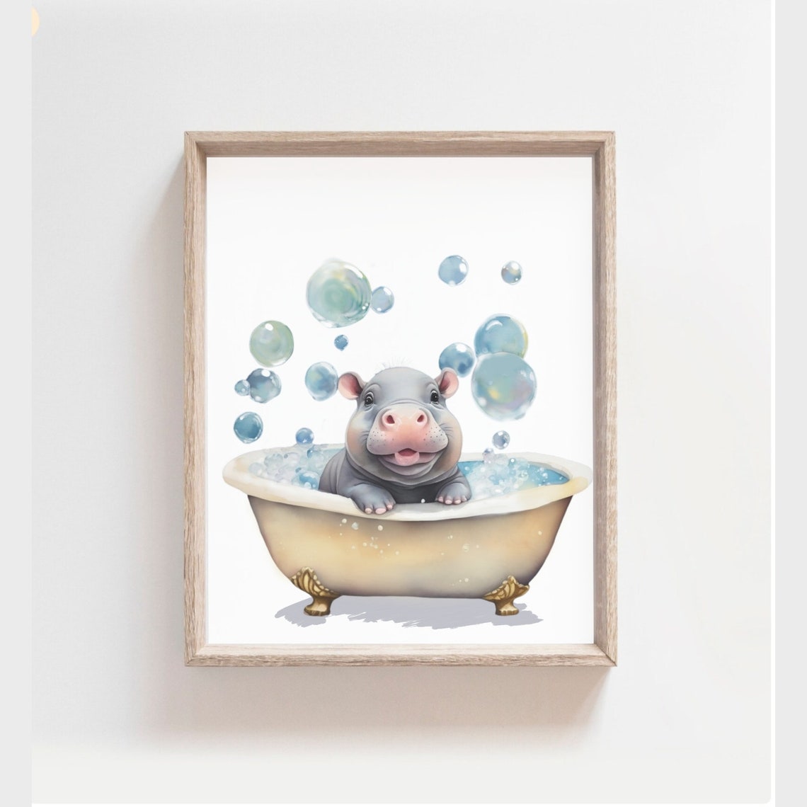 Hippo In Bathtub Bathroom Print Safari Animal Animal In Tub Hippo In Tub Print Whimsy Animal Kids Bathroom Art Whimsical Bathroom Art