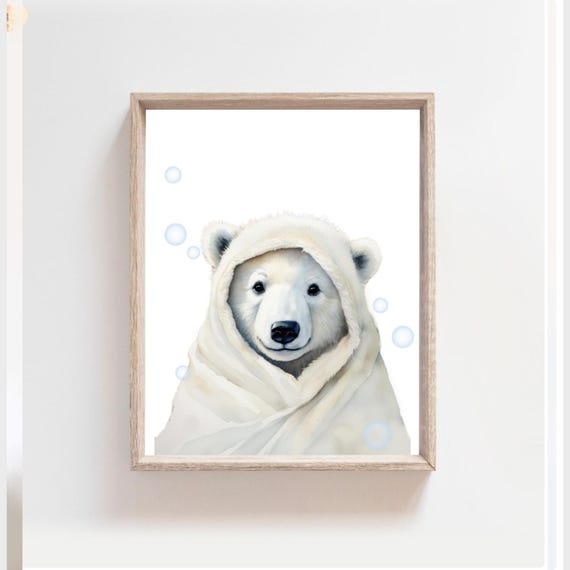 Polar Bear Wrapped In Fluffy Towel With Bubbles Bathroom Poster