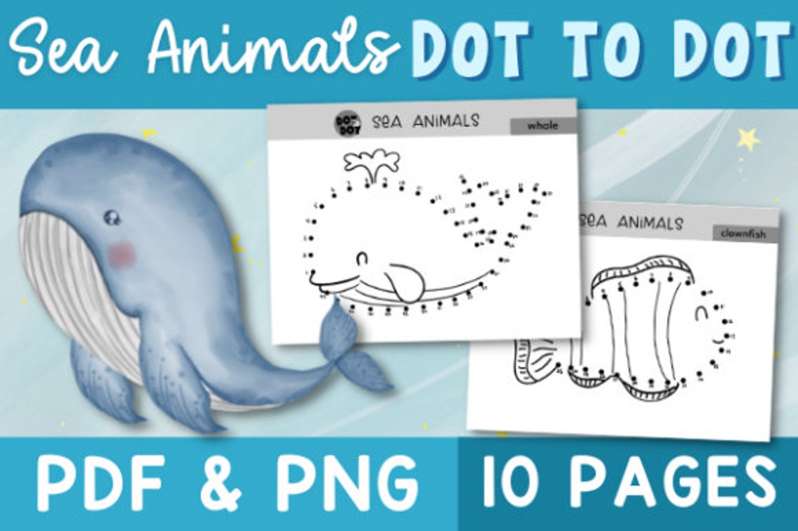 Sea Animals Dot To Dot Whale Activity Sheets 10 Pages Kids Art Poster