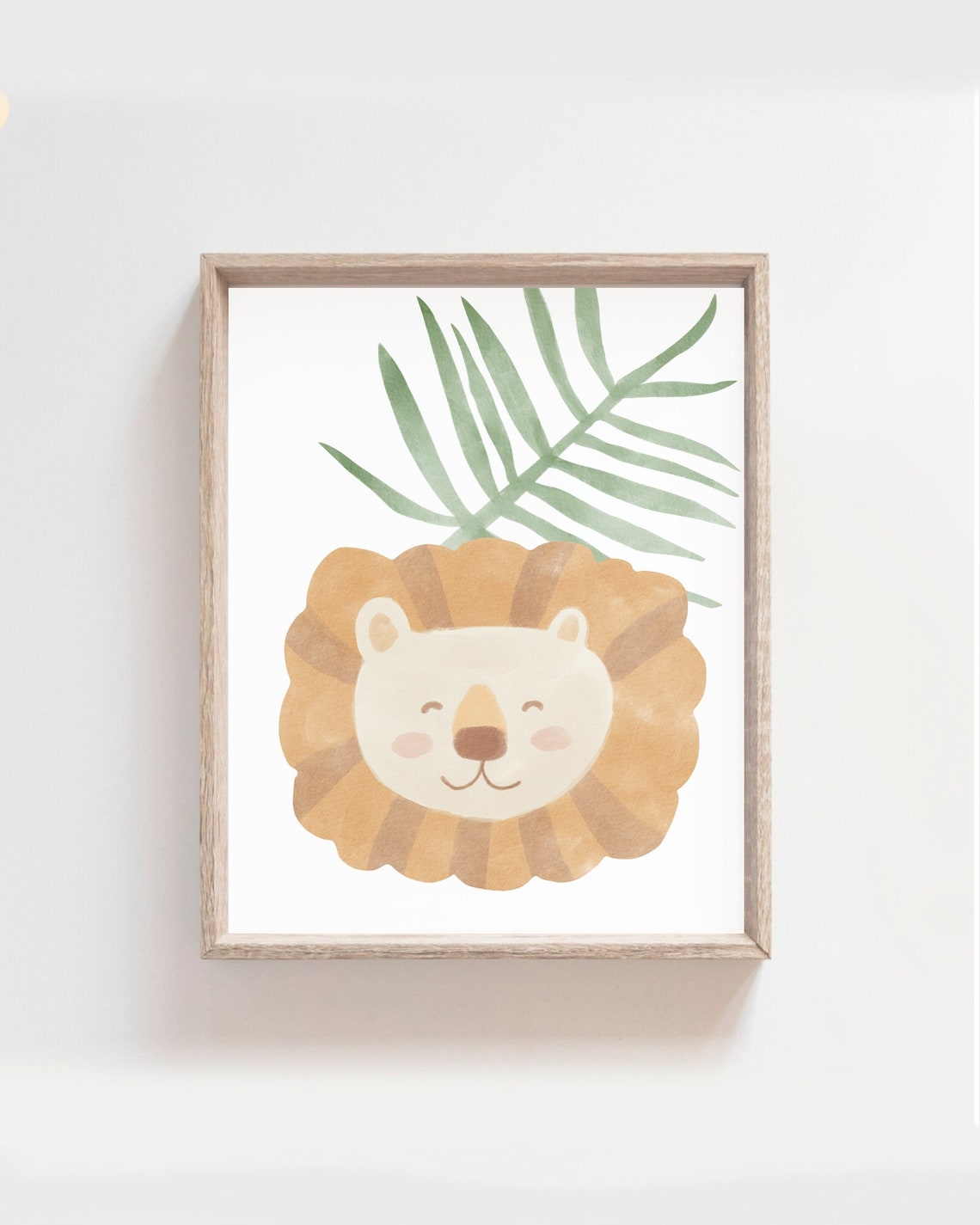 Cute Baby Lion Face Palm Leaf Watercolor Nursery Art Poster Room