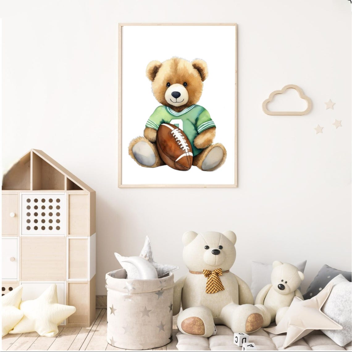 Bear Football Nursery Art Football Wal Art Sport Wall Art Football Decor Sports Decor Sport Nursery Prints Childrens Room Decor - Image 2
