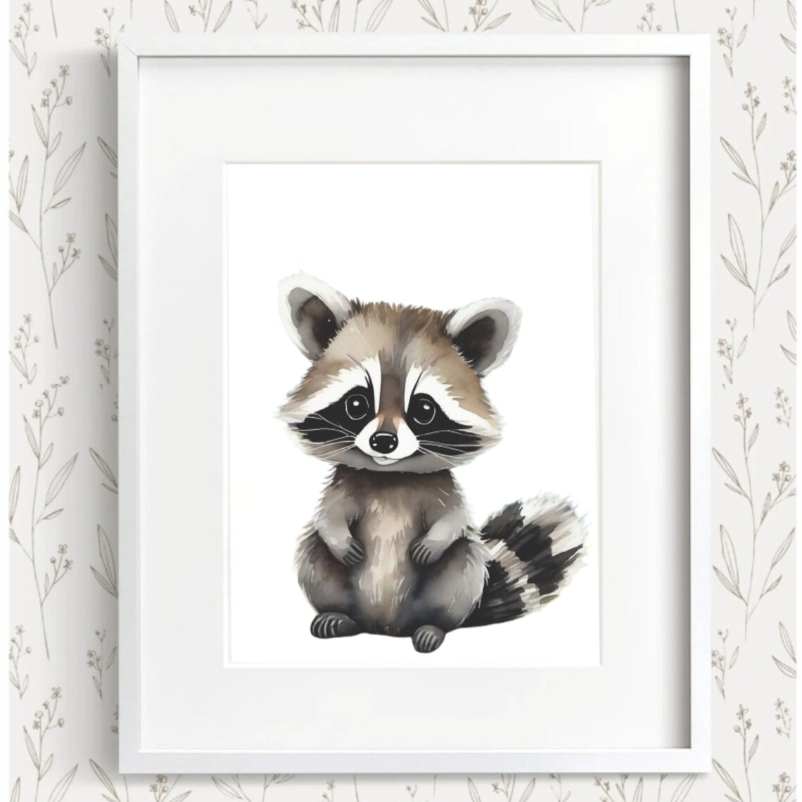 Baby Raccoon Sitting Soft Watercolor Woodland Nursery Poster - Image 2
