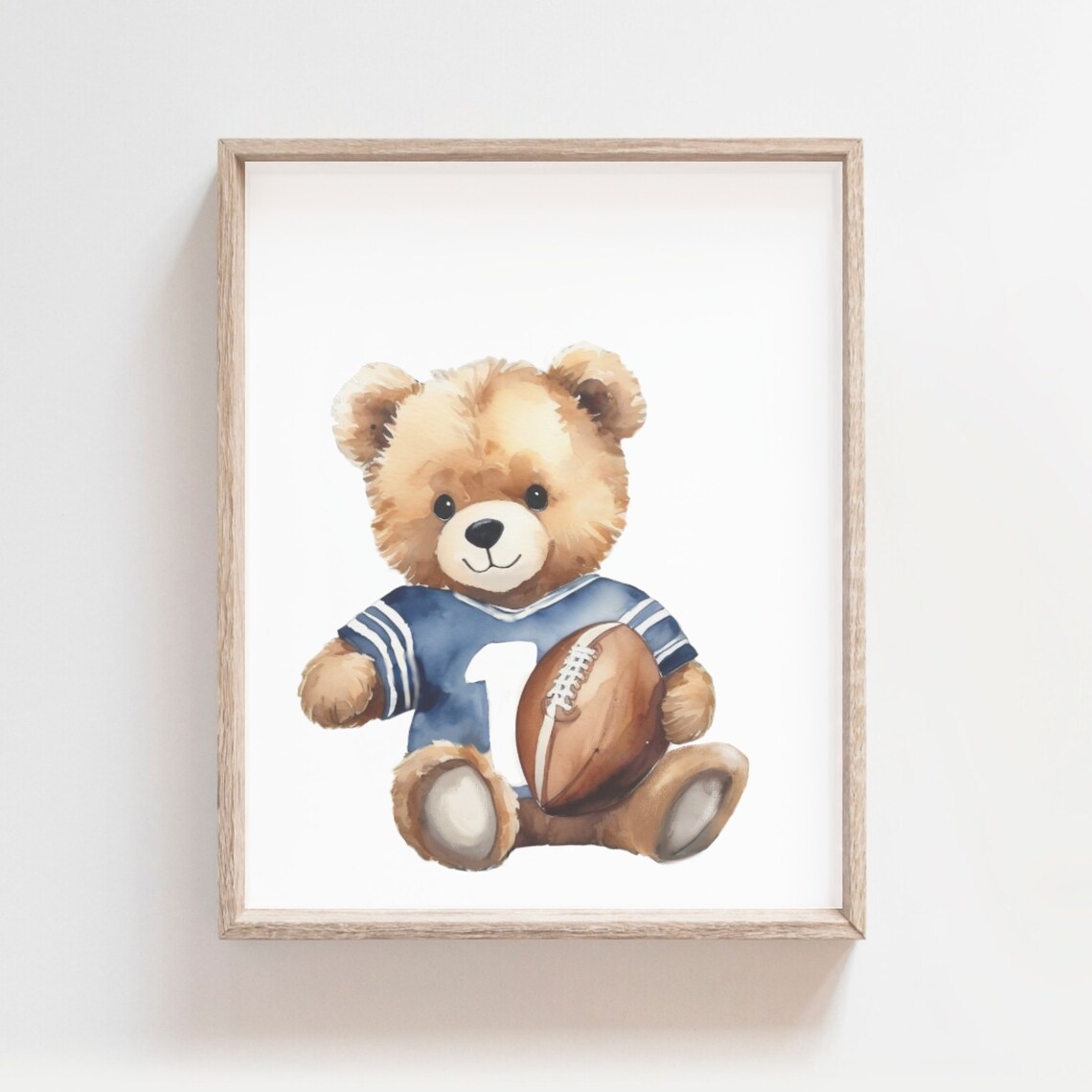 Cute Teddy Bear Blue Football Jersey Number One Kids Room Poster