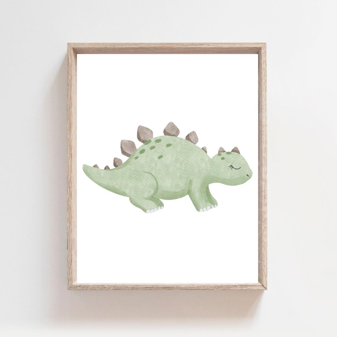 Sleepy Green Stegosaurus Watercolor Dinosaur Nursery Decor Poster