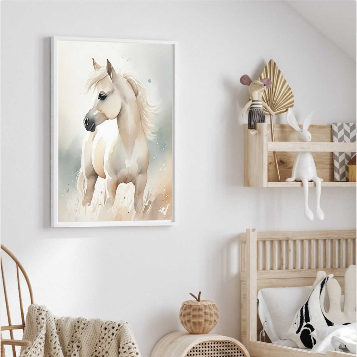 Elegant White Horse Watercolor Majestic Equine Meadow Style Poster - Image 2