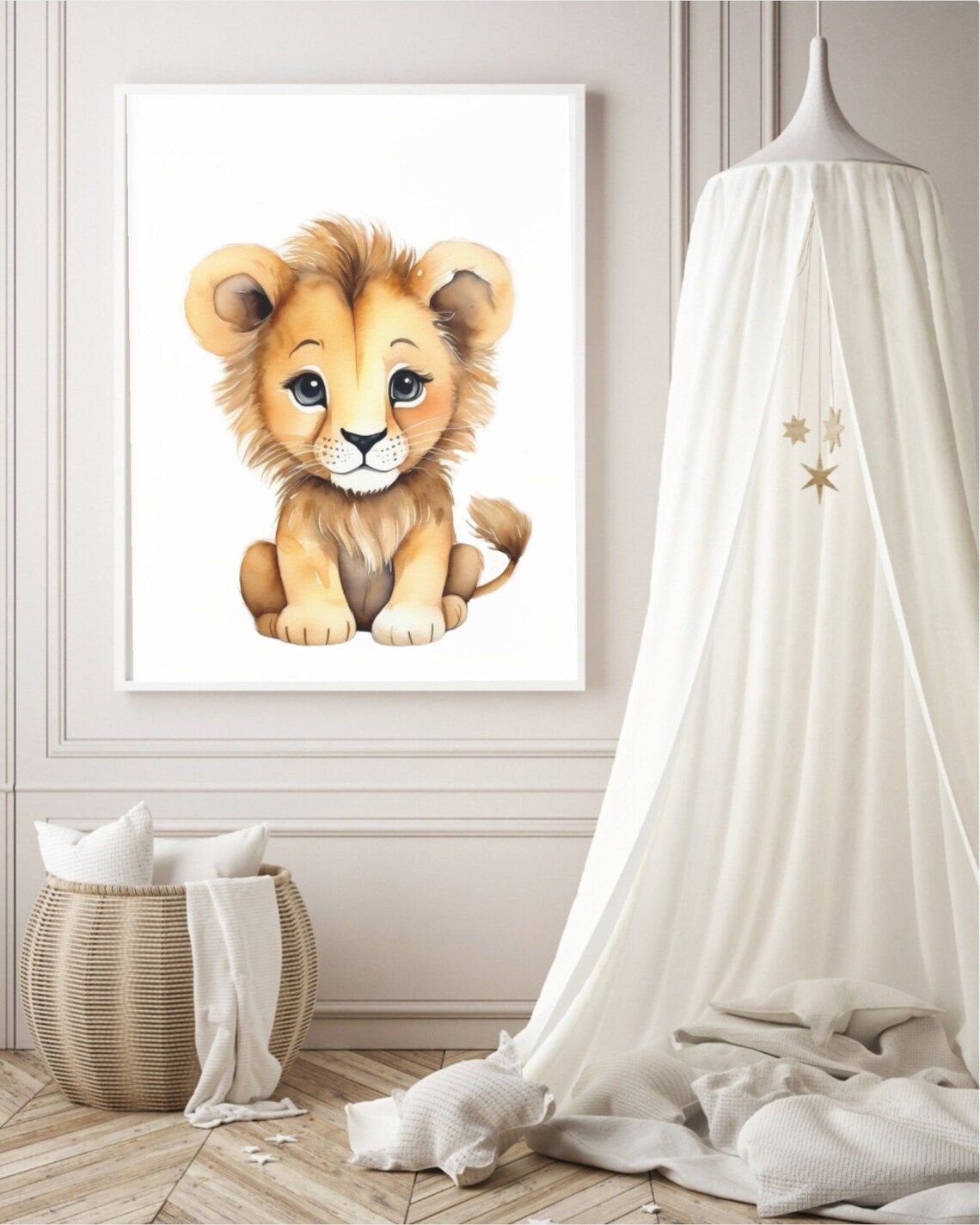 Adorable Baby Lion Cub Watercolor Safari Nursery Animal Poster - Image 2