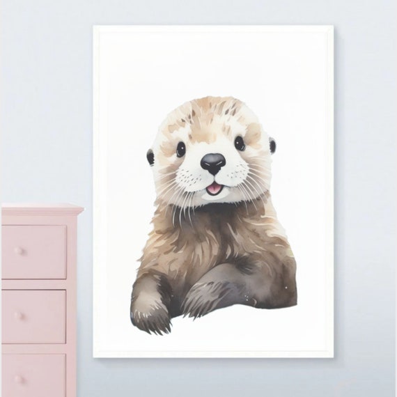 Otter Print Watercolor Art Poster Sea Animal Baby Animal Otter Wall Decor Art Otter Poster