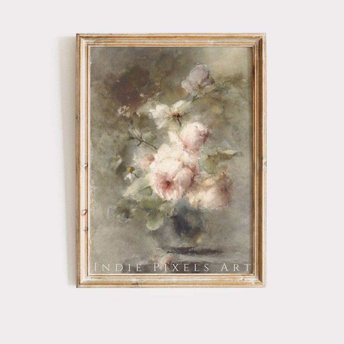 Blush White Roses Watercolor Muted Floral Bouquet Wall Art Print - Image 4
