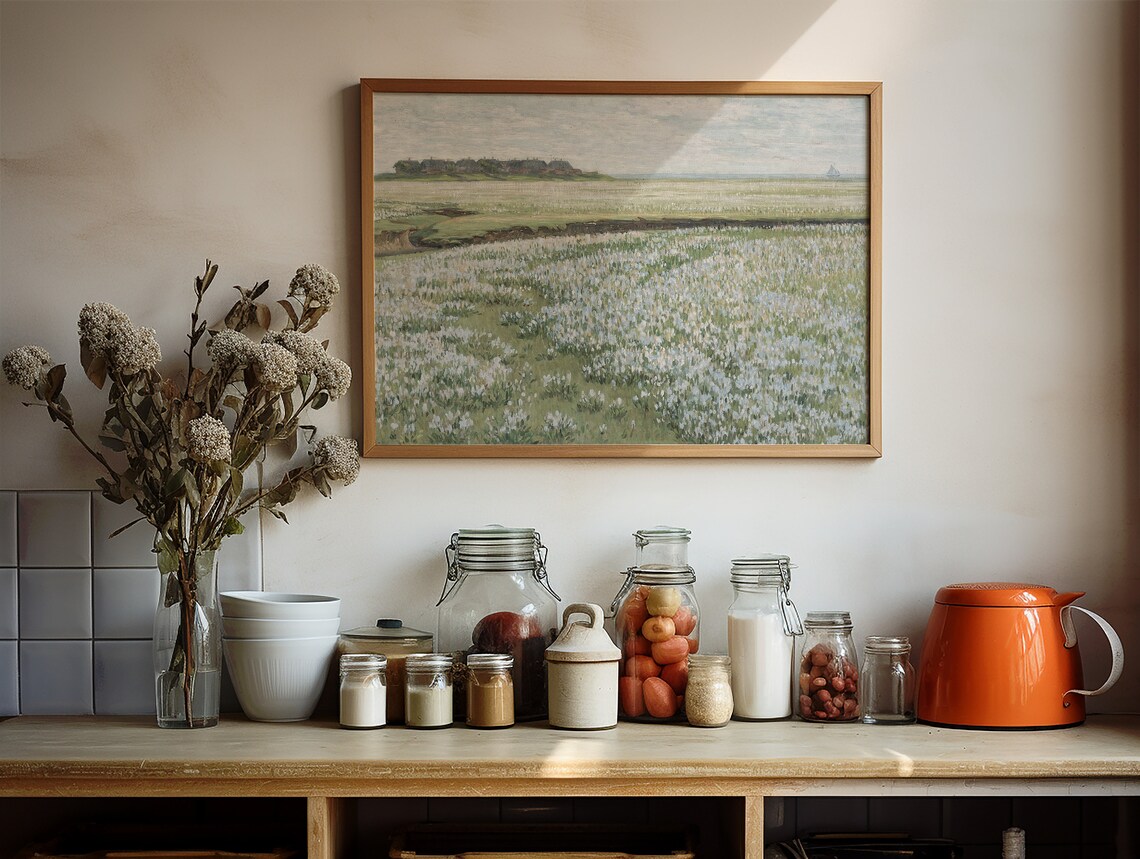 Salt Marsh Meadow in White Bloom Vintage Coastal Landscape Print - Image 4