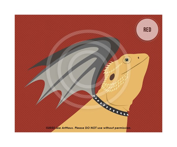 Bearded Dragon With Wings Spiked Collar Red Funny Reptile Poster