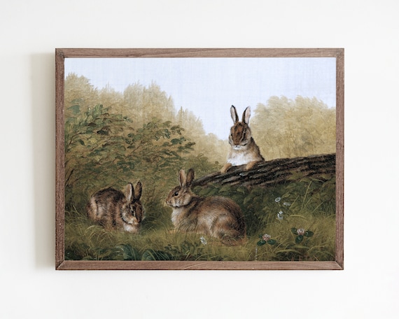 Vintage Rabbit Art Print, Rustic Spring Country