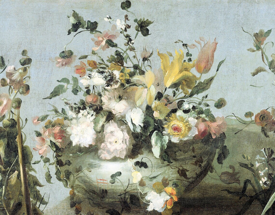 Antique Floral Painting, Vintage Flower Still Life Art - Image 3