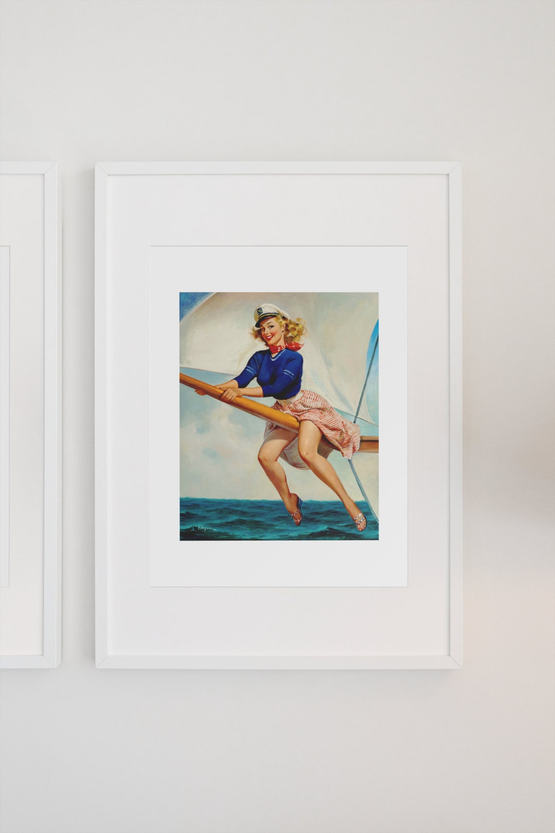 Gil Elvgren Bow Spirit Vintage 1960s Sailor Girl Sailing Poster - Image 3
