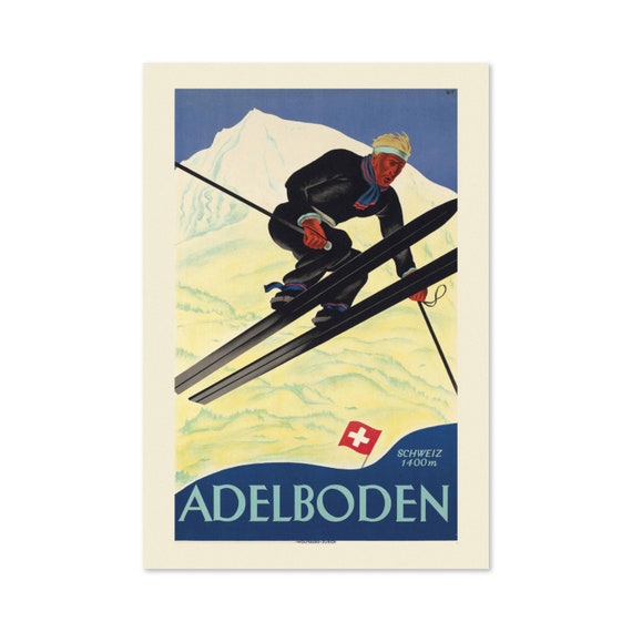 1920s Adelboden Vintage Style Swiss Snow Skiing Poster Motivational Artwork For Home Office Gym Wall Decor