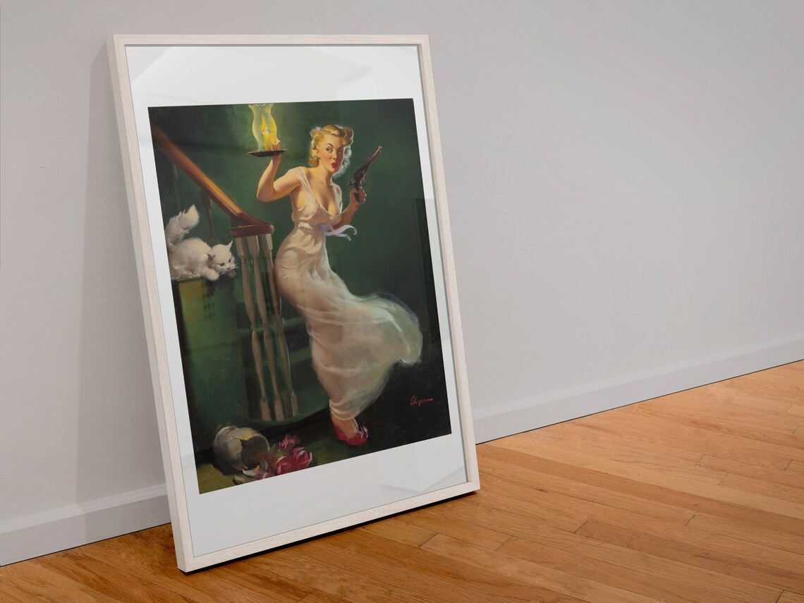 Gil Elvgren Looking for Trouble Pin Up Girl Pistol Vintage Poster - Image 4