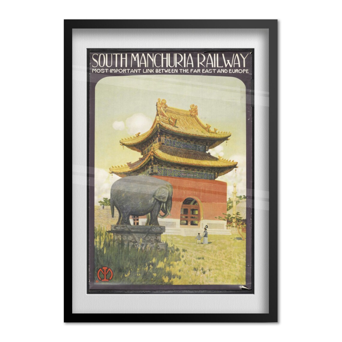 South Manchuria Railway Vintage Travel Pagoda Elephant Poster - Image 4