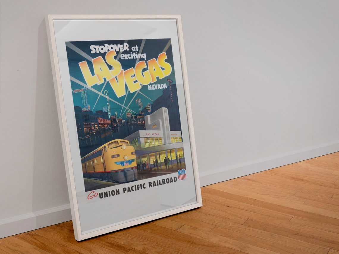 Las Vegas Nevada Stopover Union Pacific Railroad Night Poster - Image 4