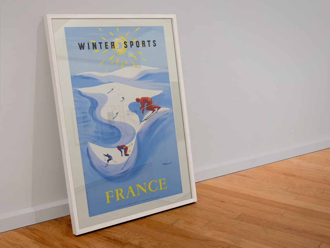 Classic Villemot Winter Sports France Vintage Ski Slope Poster - Image 4