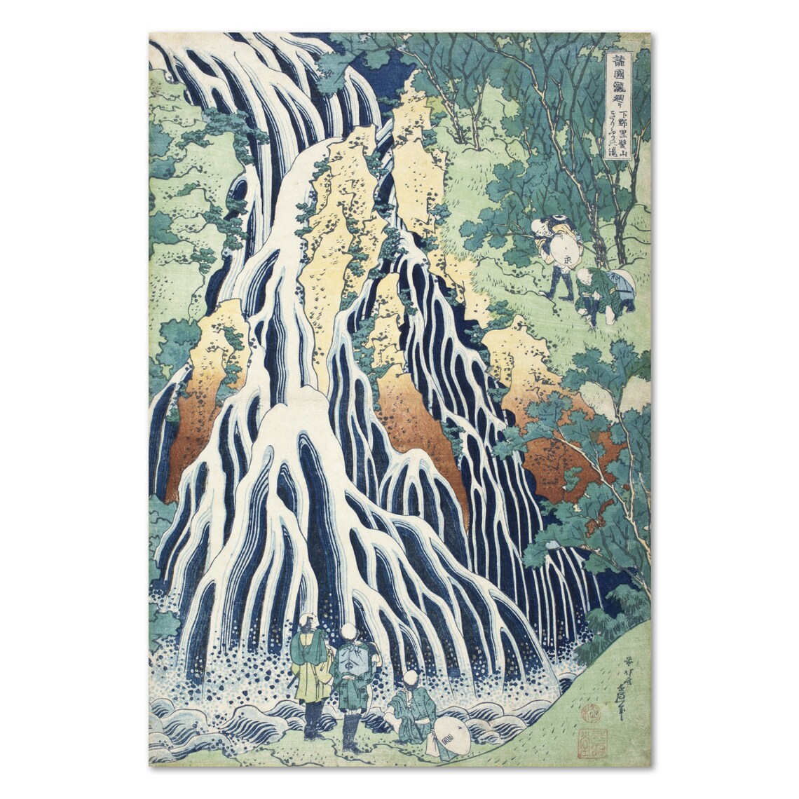 Thunderous Japanese Waterfall Cascades Woodblock Landscape Print
