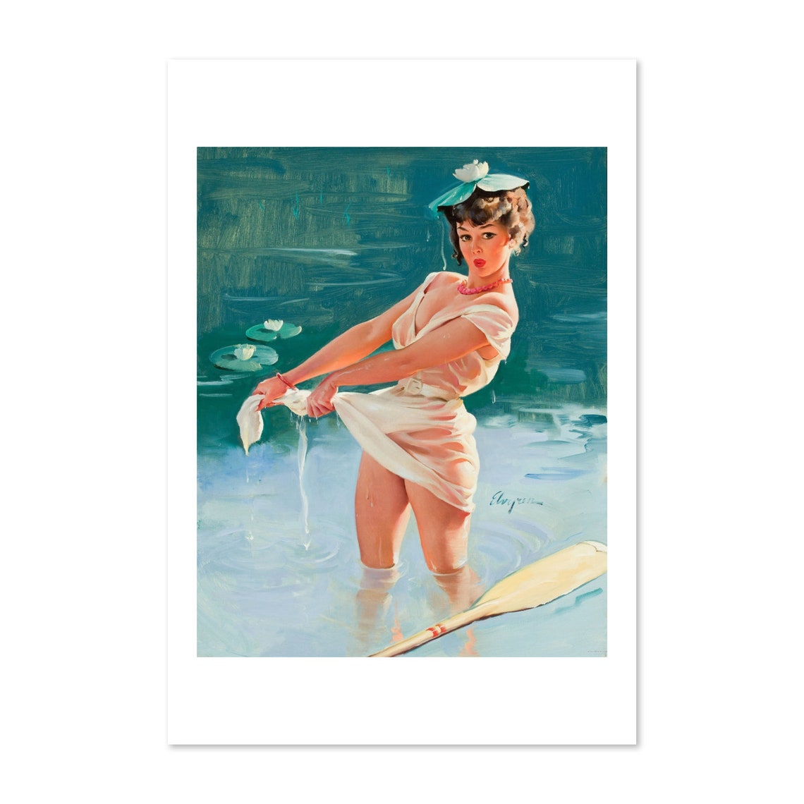 Gil Elvgren Wet Dress Lakeside Vintage Pinup Girl Art Poster