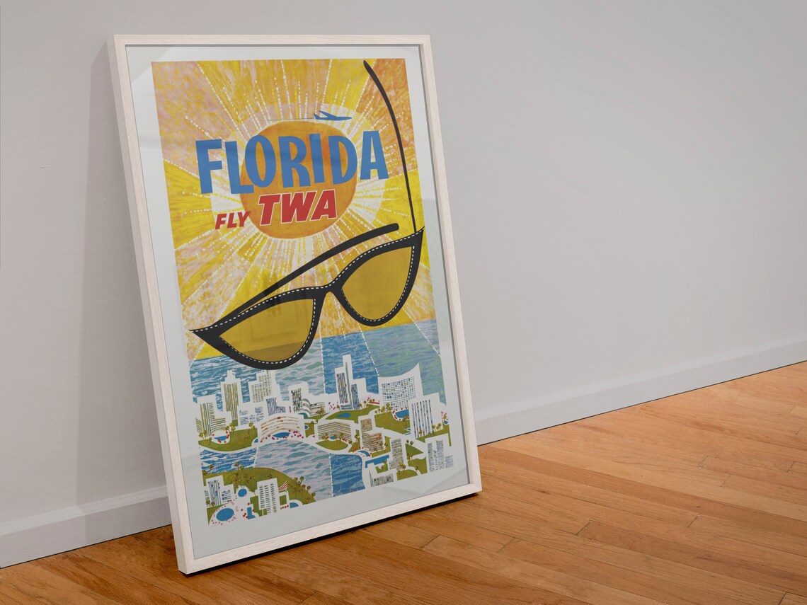 Florida Fly TWA Sunglasses Sun Vintage Airline Travel Poster - Image 4