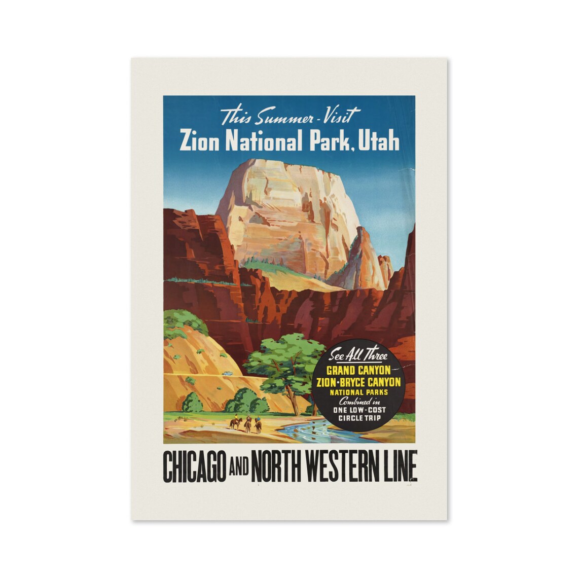 Zion National Park Utah Chicago and North Western Line Railroad Poster