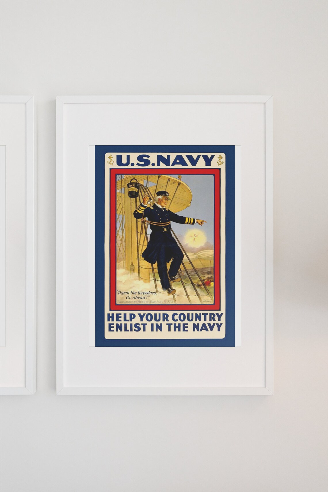 US Navy Farragut Damn the Torpedoes 1864 Vintage Recruit Poster - Image 3