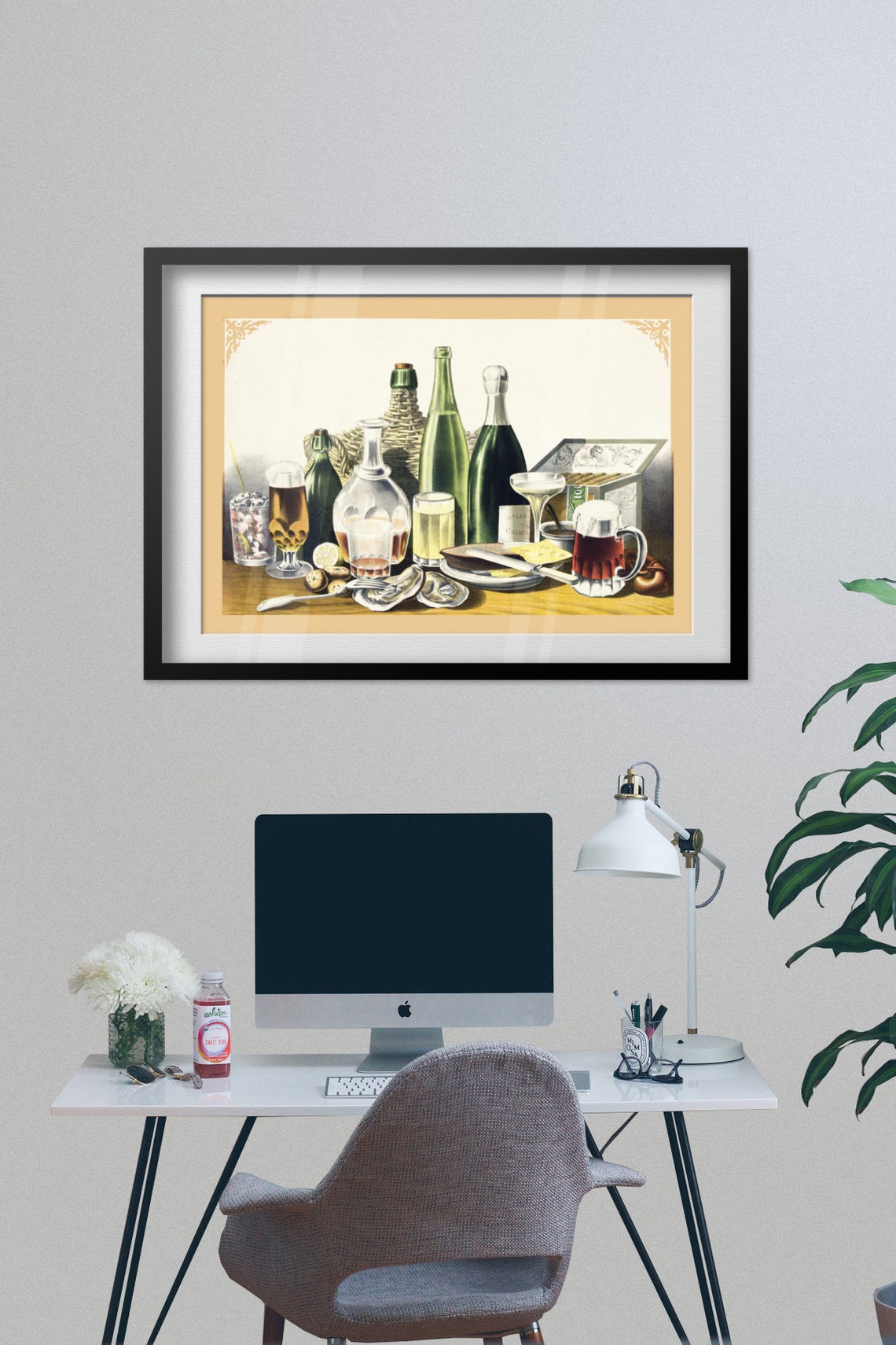 Vintage Still Life Chromolithograph Wine Beer Oysters Poster - Image 2
