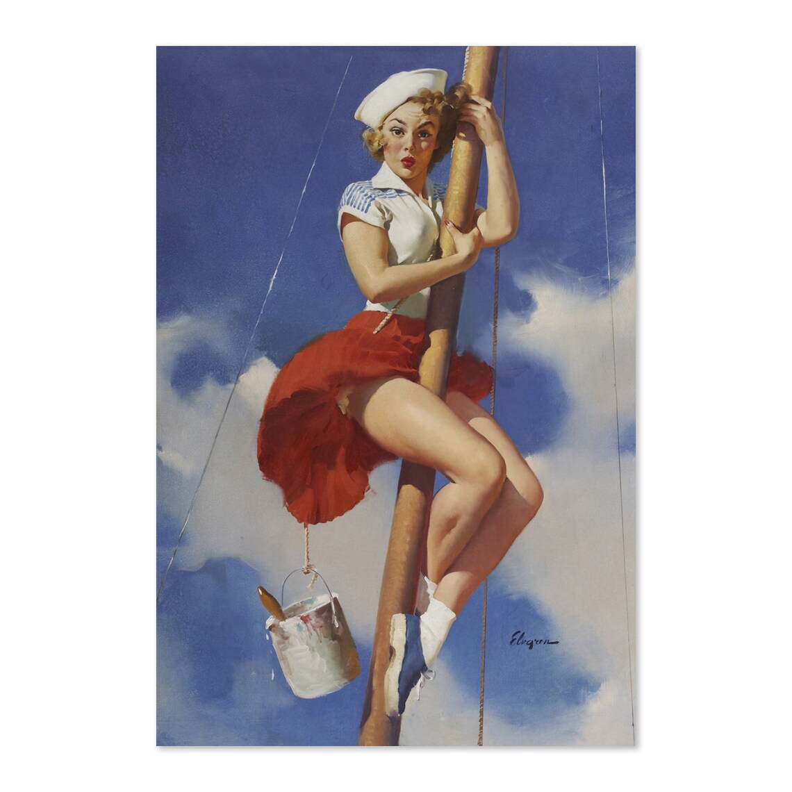 Sitting Pretty Sailor Girl Vintage Pinup Art Print