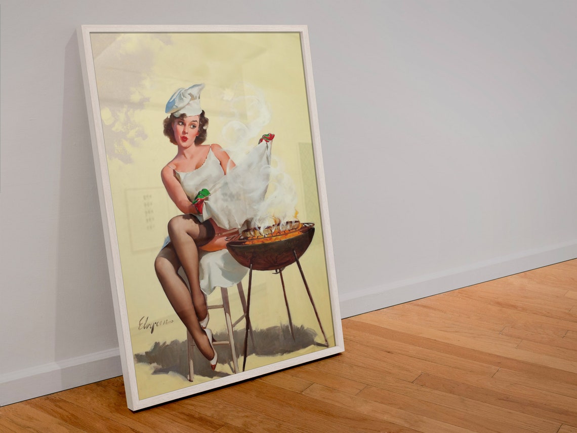 Gil Elvgren Barbecutie Grilling Pin-Up Girl Chef Hat Kitchen Poster - Image 4