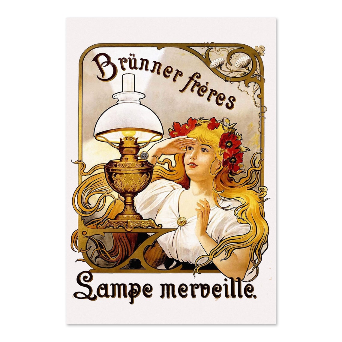 Vintage Brunner Freres Lampe Merveille Art Nouveau Lamp Poster