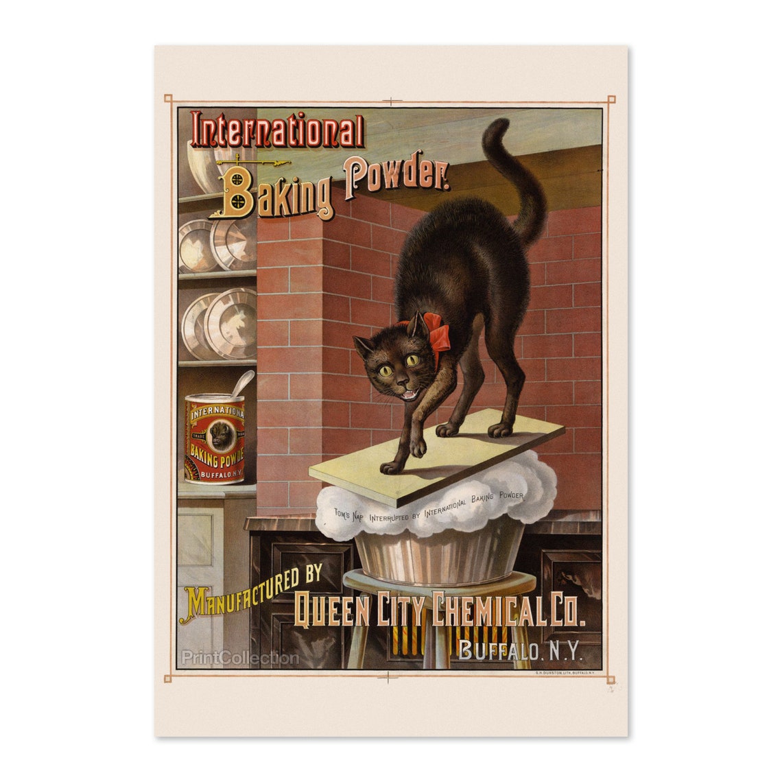 International Baking Powder Vintage Black Cat Kitchen Poster