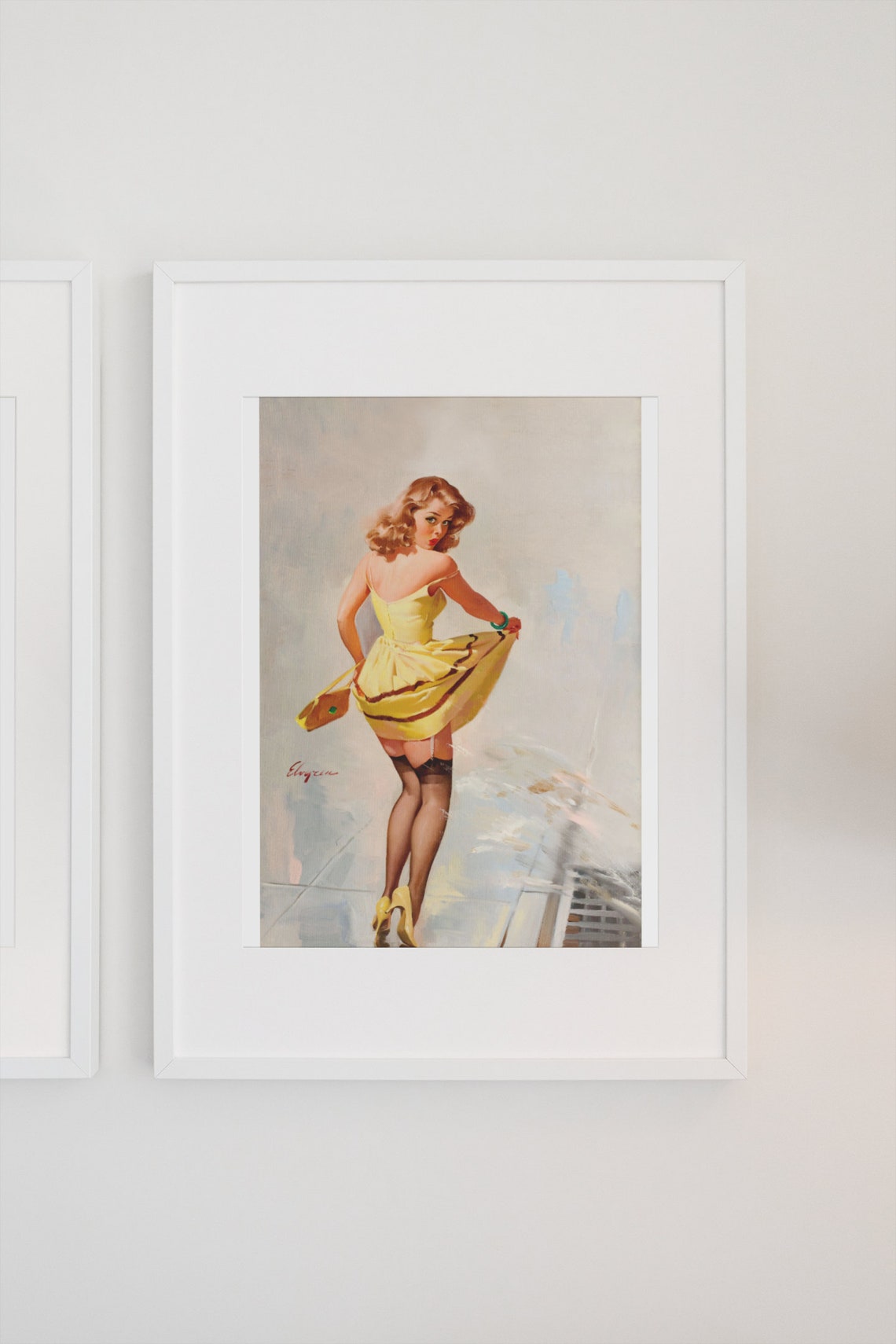 Gil Elvgren Dampened Doll Rainy Day Yellow Dress Pin-Up Poster - Image 3