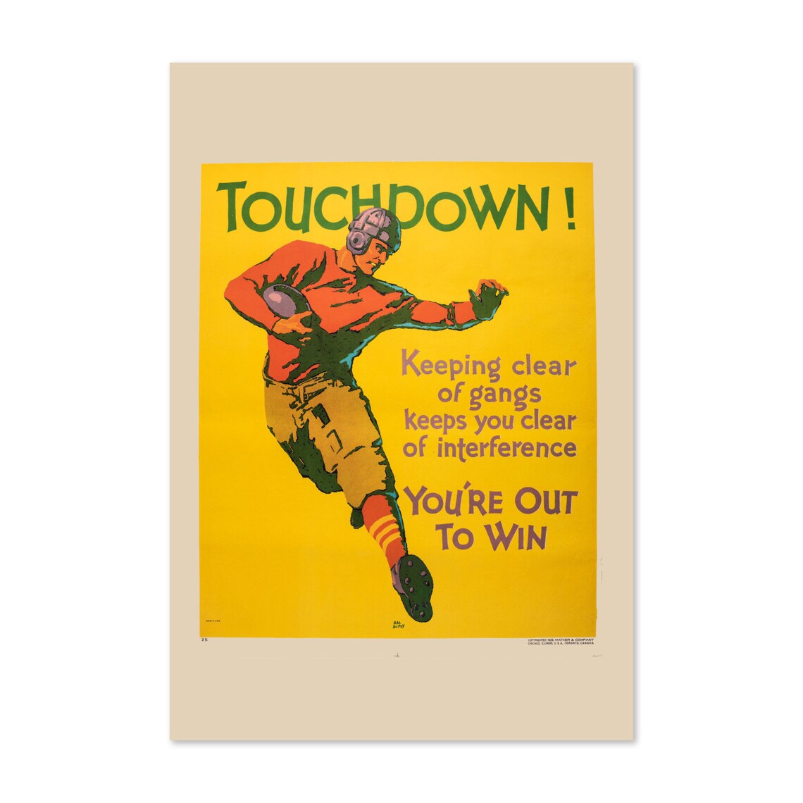 Touchdown You Are Out to Win Vintage Football Motivational Poster
