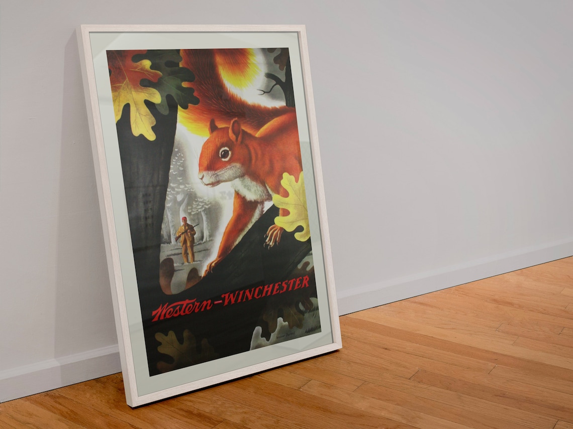 1955 Western Winchester Squirrel Hunting Vintage Poster - Image 4
