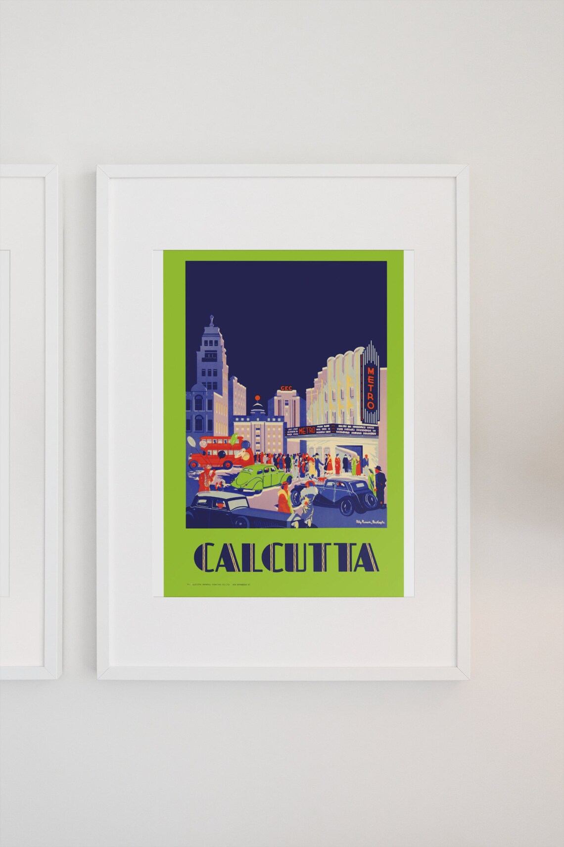 Calcutta Metro Cinema Night Bus Art Deco Vintage Travel Poster - Image 3