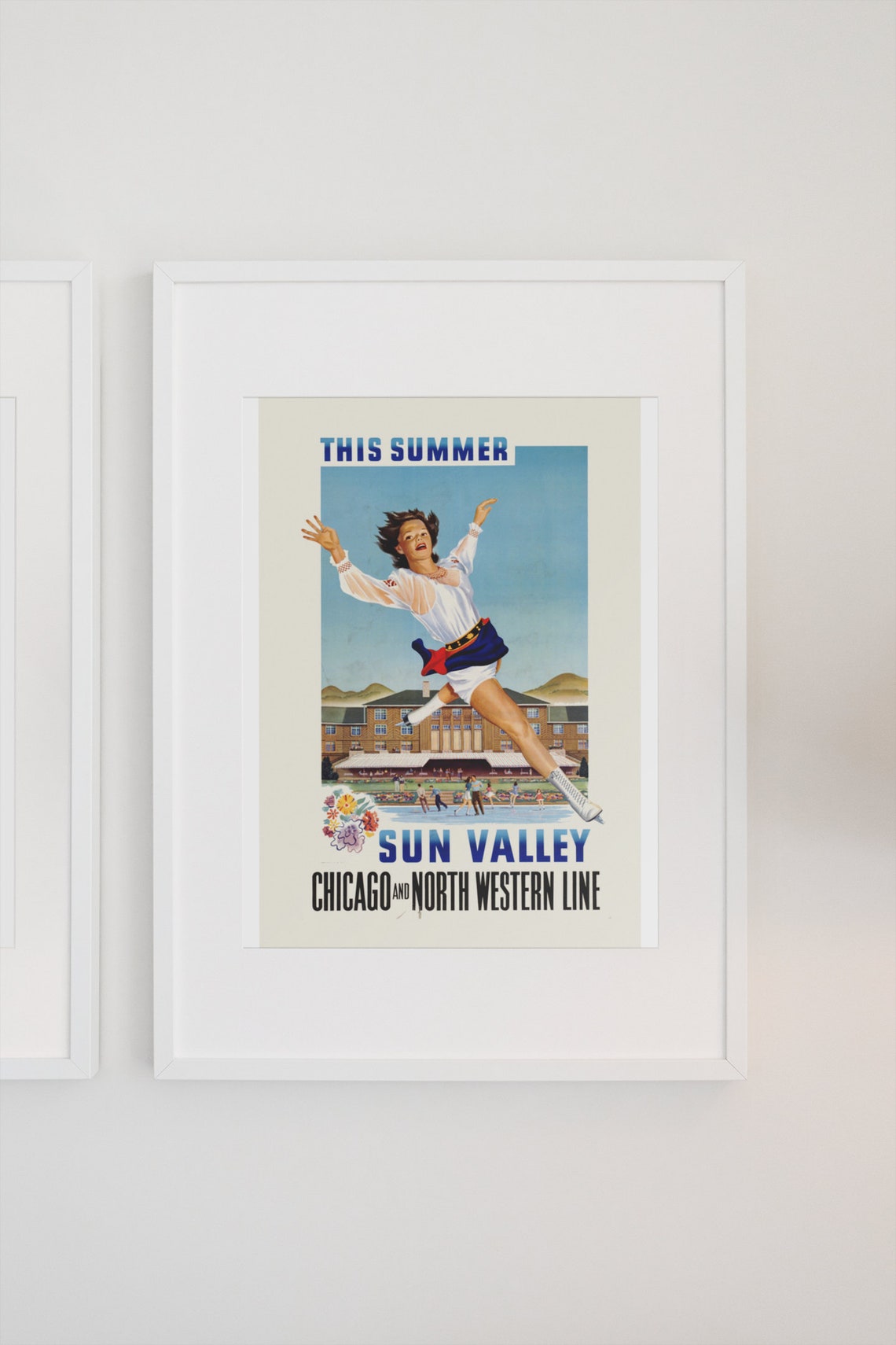 Sun Valley This Summer Ice Skater Vintage Railroad Travel Poster - Image 3