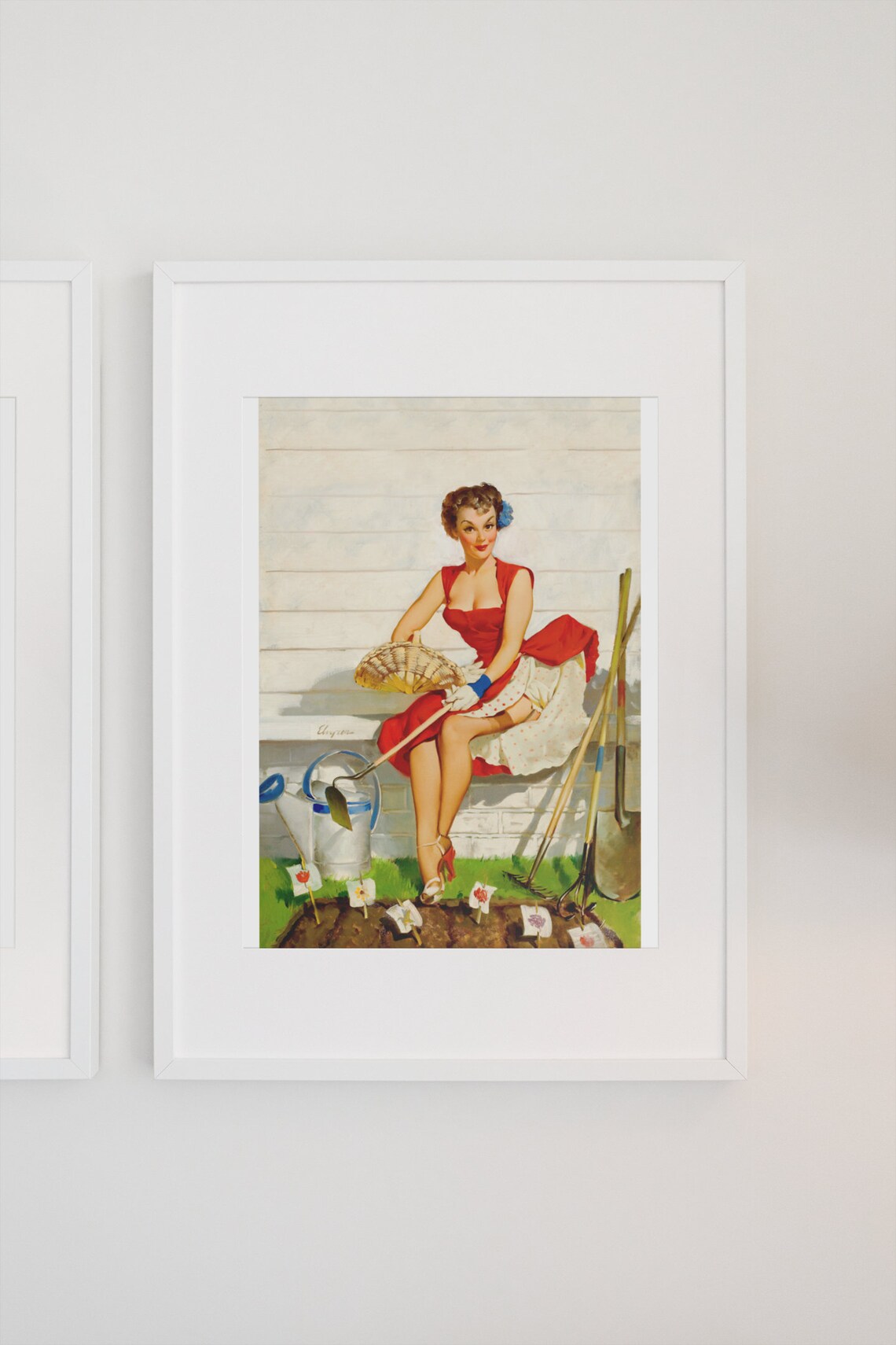 Elvgren Pin Up Gardener Girl Watering Can Vintage 1940s Art Poster - Image 3