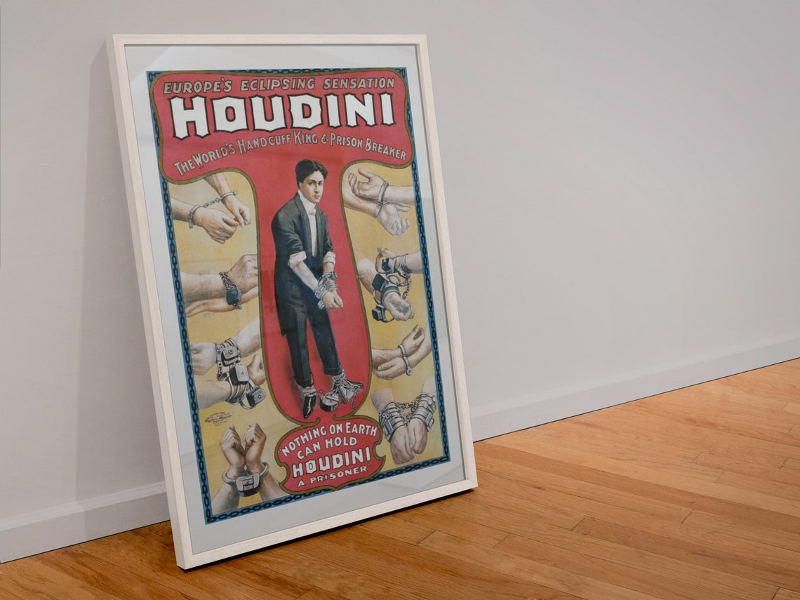 Harry Houdini Handcuff King Escape 1920s Vintage Magic Act Poster - Image 4