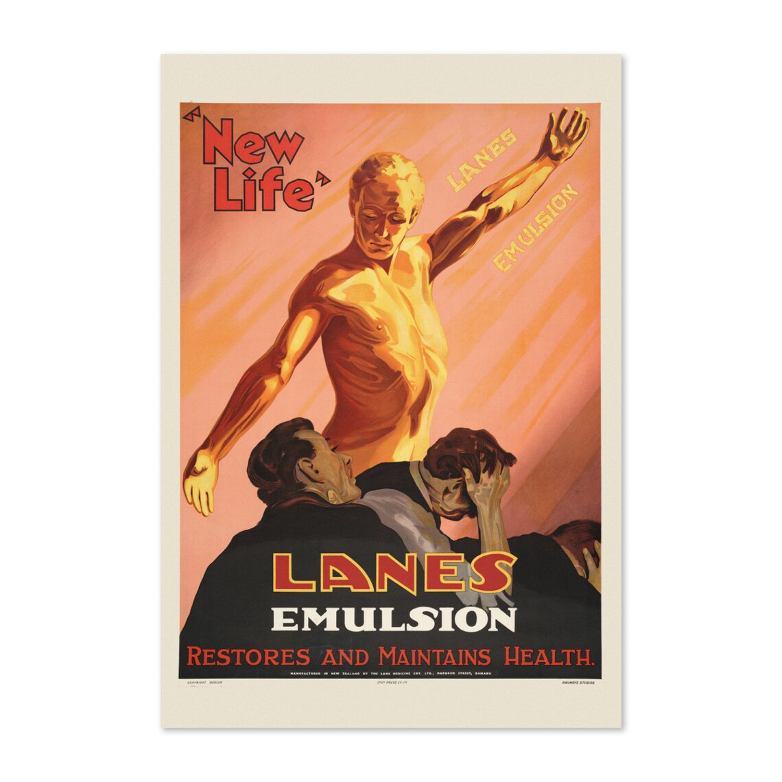 Lanes Emulsion Vintage Tonic Health Restores Maintains Poster