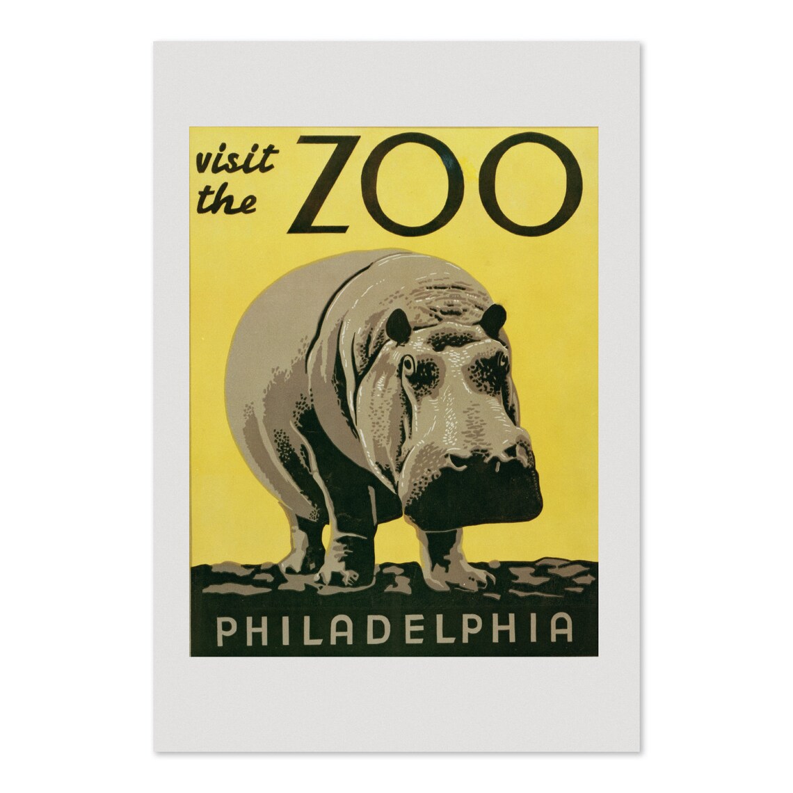 Visit The Zoo 1930s Philadelphia Hippo Vintage Art Print
