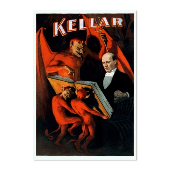 Kellar Reads With The Devil 1894 Vintage Style Magic Poster Print Classic Magic Art Print For Gifts And Wall Art Dcor