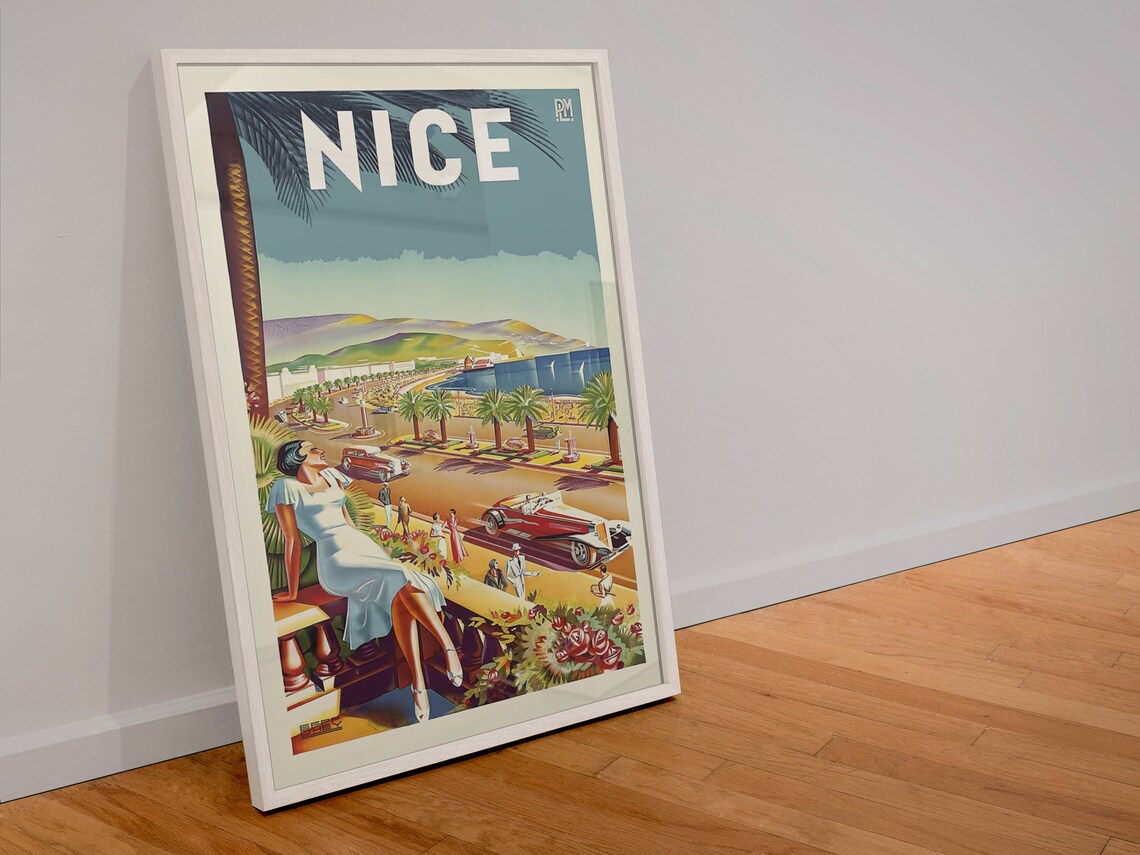 Nice France 1930s Vintage French Riviera Beach Travel Poster - Image 4