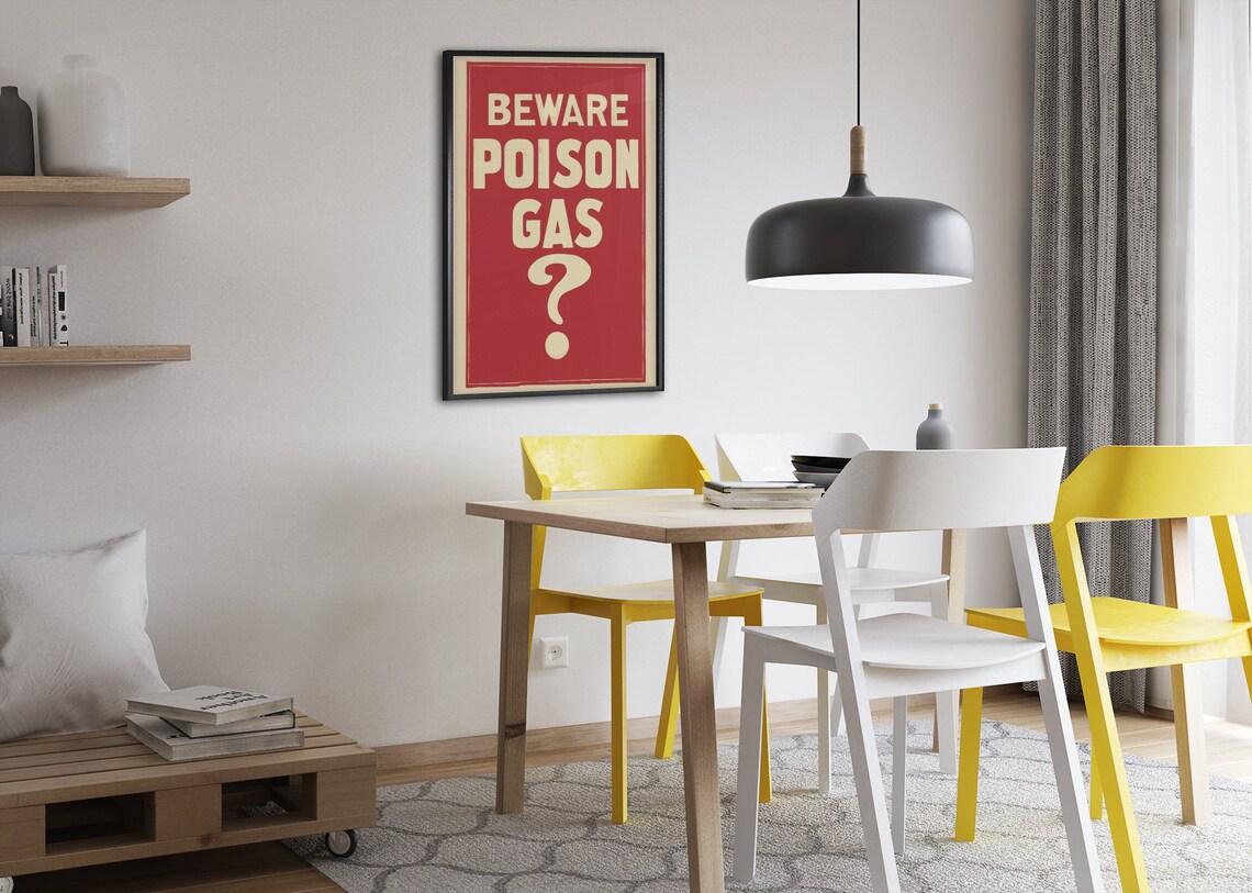 Vintage Beware Poison Gas Red Warning Sign Typography Poster - Image 2